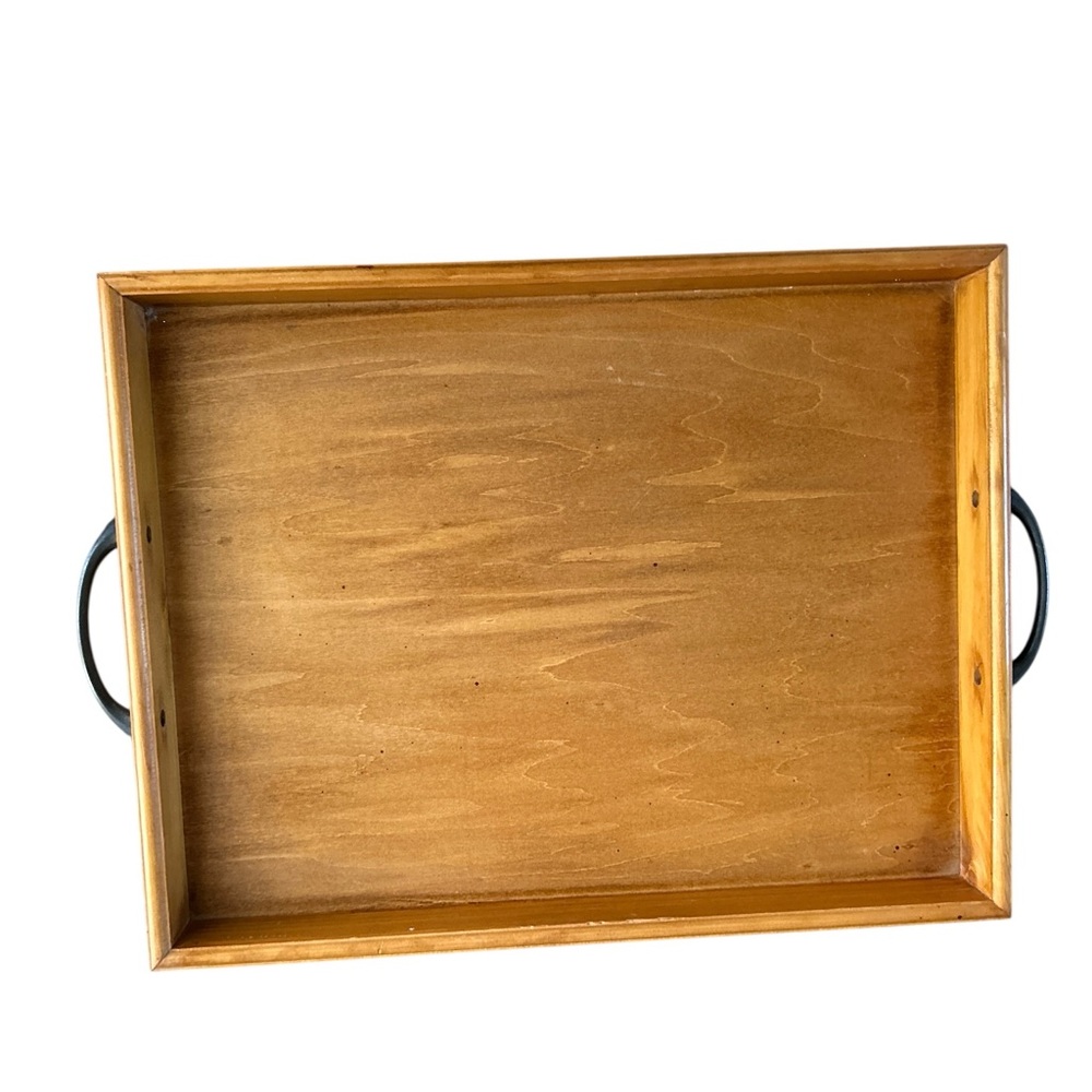 Elegant Vintage Wooden serving Tray with Handles and metal corners